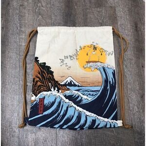 Scout Canvas Drawstring Backpack Bag Asian Surfing Wave Skelton Cotton